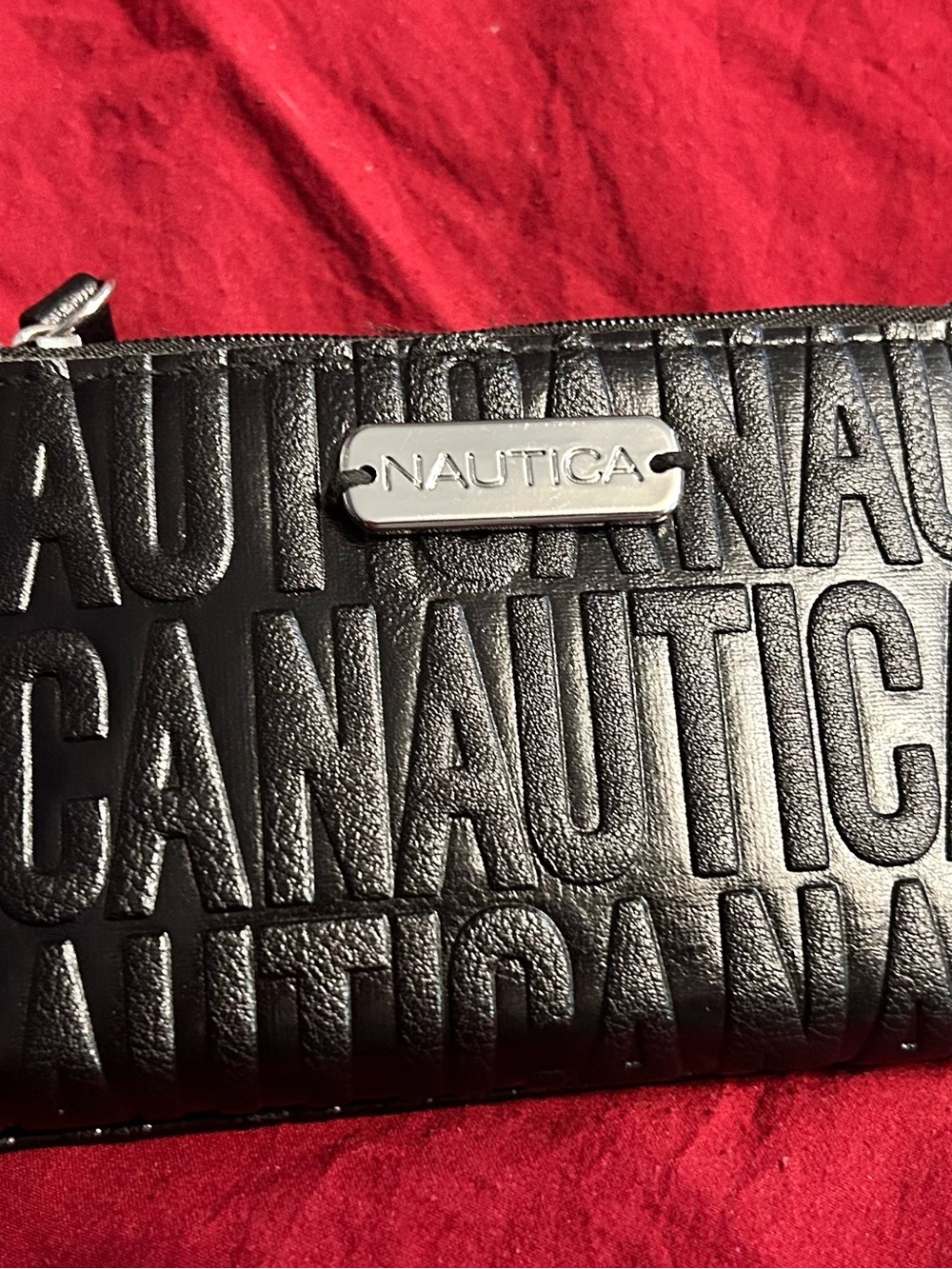 Nautica Black Embossed Leather Zip Pouch
